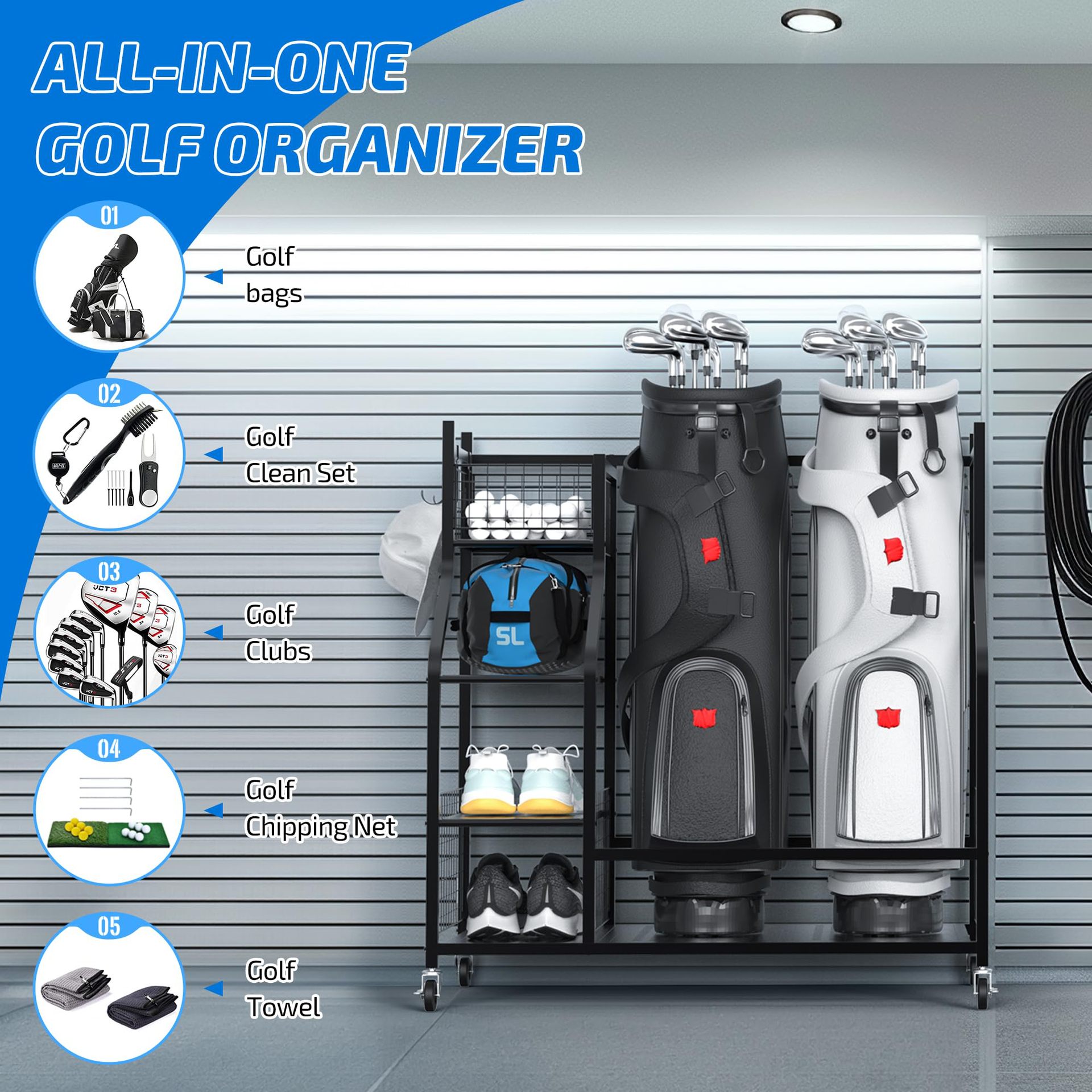 # Stojak metalowy na torby gol – Golf Equipment Garage Storage recenzja i cena