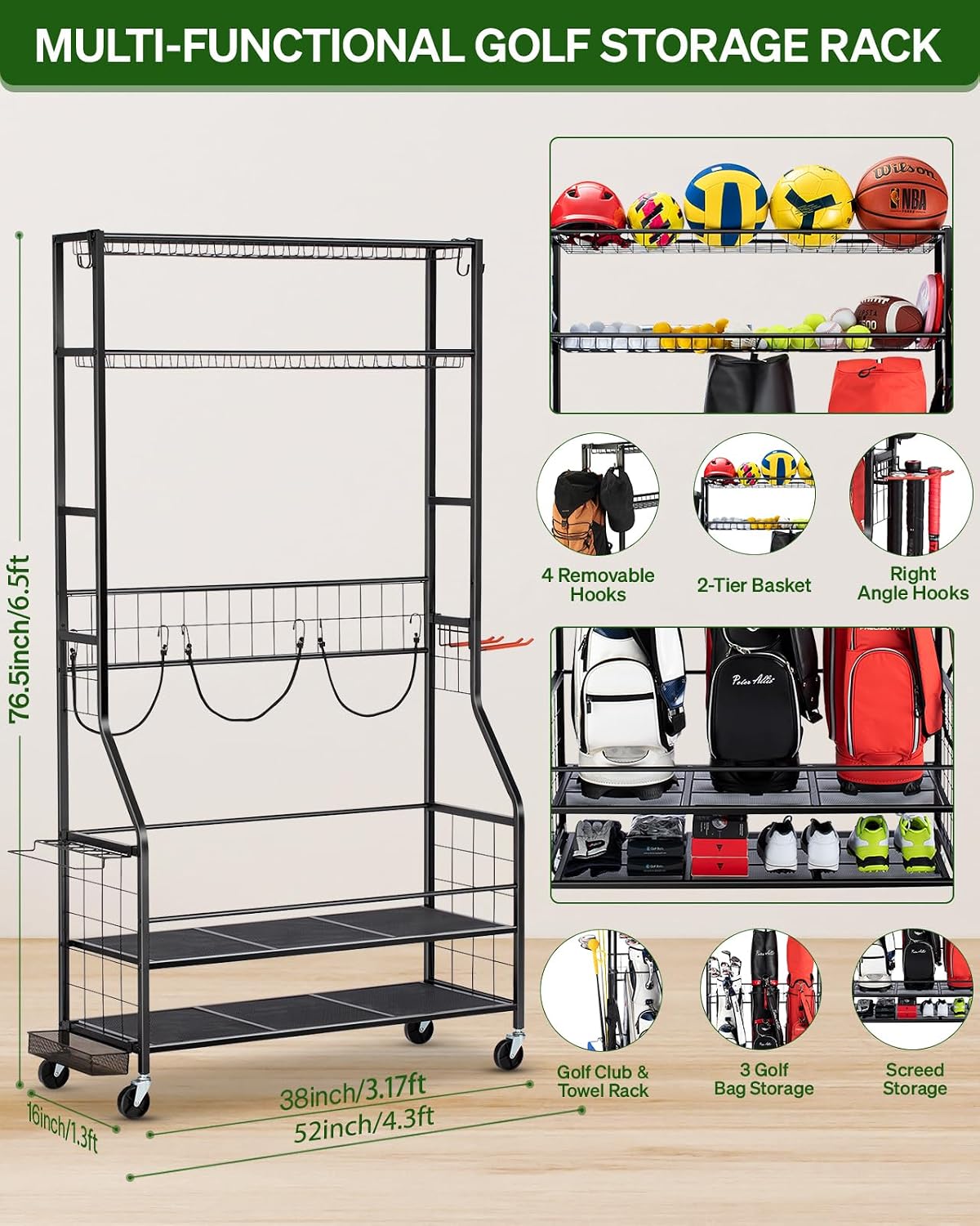 Stojak na torby golfowe, wytrz – Golf Equipment Garage Organizer recenzja i cena